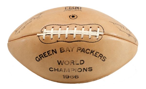 EXCEPTIONAL 1966 WORLD CHAMPION GREEN BAY PACKERS TEAM SIGNED FOOTBALL