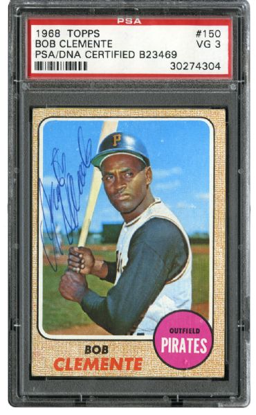 ROBERTO CLEMENTE AUTOGRAPHED 1968 TOPPS #150 BASEBALL CARD