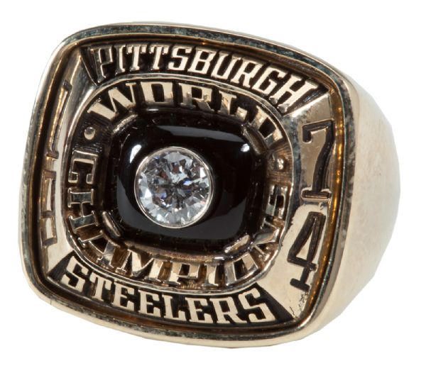 1974 PITTSBURGH STEELERS SUPERBOWL IX CHAMPIONSHIP GOLD AND DIAMOND PENDANT CONVERTED INTO RING WITH CUSTOM PRESENTATION BOX