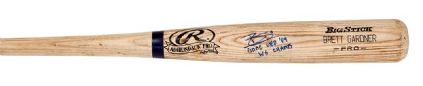 2009 BRETT GARDNER SIGNED ADIRONDACK PROFESSIONAL MODEL GAME-USED BAT WITH INSCRIPTION "GAME USED 09 WS CHAMPS"