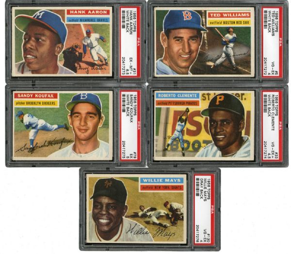  1956 TOPPS BASEBALL PARTIAL SET (178/340) INC. MAYS, WILLIAMS, CLEMENTE, AARON, ROBINSON, KOUFAX(2), MANY OTHER HOFERS PLUS 15 ADDITIONAL GRAY BACK VARIATIONS
