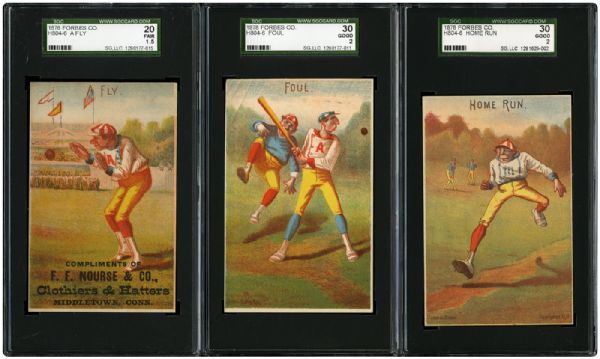 1878 H804-6 FORBES COMPANY BASEBALL COMIC TRADE CARD SGC GRADED COMPLETE SET OF 6