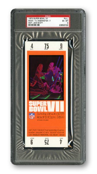 1973 SUPER BOWL VII (MIAMI 14 - WASHINGTON 7) FULL TICKET EX-MT PSA 6