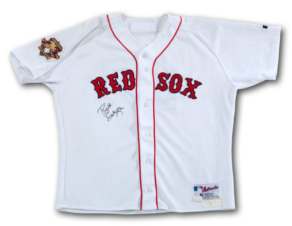 BRET SABERHAGENS 2001 BOSTON RED SOX SIGNED GAME WORN JERSEY WITH CENTENNIAL PATCH (SABERHAGEN LOA) 