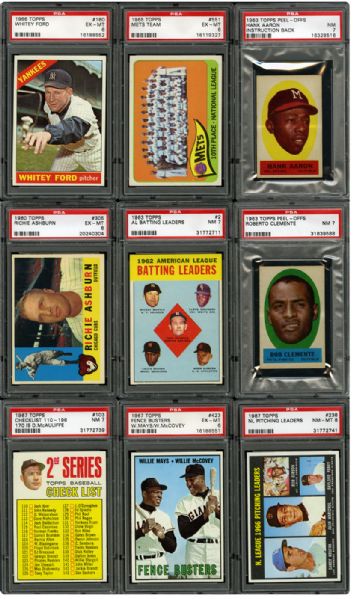  1959 THROUGH 1967 TOPPS BASEBALL PSA GRADED HALL OF FAME AND STAR CARD LOT OF 45