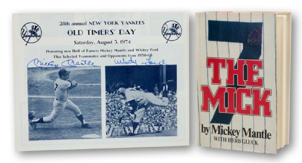 1974 OLD TIMERS PROGRAM SIGNED BY MANTLE, FORD AND MICKEY MANTLE SIGNED BOOK "THE MICK" 