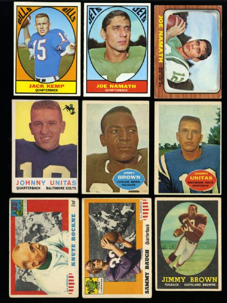  1955 THROUGH 1967 MAINLY TOPPS FOOTBALL LOT OF 259 DIFFERENT LOADED WITH HOFERS AND STARS