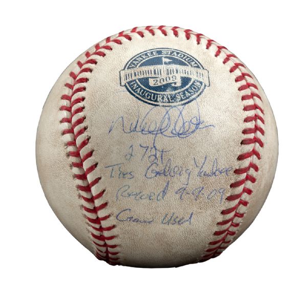  2009 DEREK JETER SIGNED HISTORIC GAME-USED OMLB (SELIG) BASEBALL TO TIE LOU GEHRIGS NEW YORK YANKEES HITS RECORD WITH INSCRIPTIONS "2721 TIES GEHRIG YANKEE RECORD 9-9-09 GAME USED"