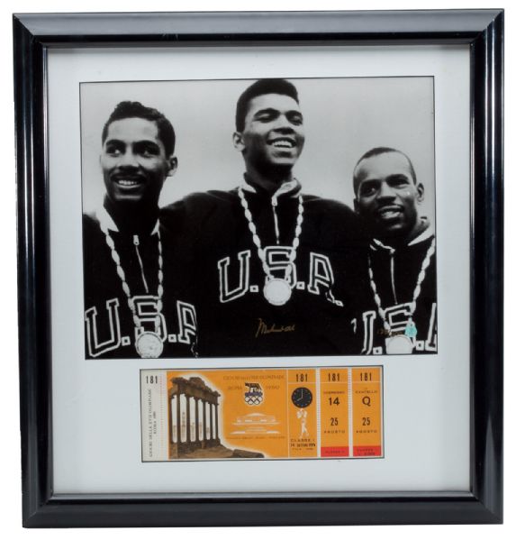 MUHAMMAD ALI 1960 OLYMPIC BOXING ORIGINAL FULL TICKET AND PHOTO DISPLAY