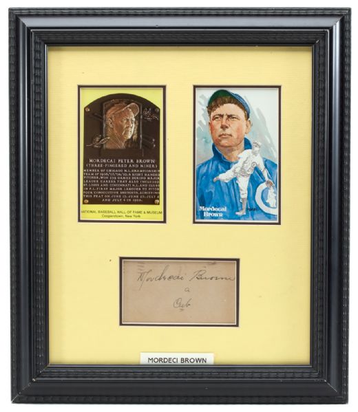 MORDECAI BROWN AUTOGRAPHED GPC IN FRAMED DISPLAY