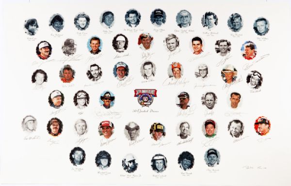 NASCARS 50 GREATEST DRIVERS AUTOGRAPHED LITHOGRAPH
