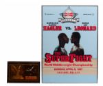 ANGELO DUNDEES 1987 MARVIN HAGLER VS. SUGAR RAY LEONARD "THE SUPERFIGHT" ORIGINAL FIGHT POSTER AND WALL CLOCK