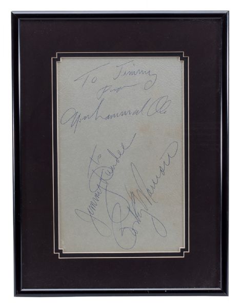 MUHAMMAD ALI AND ROCKY MARCIANO SIGNED DISPLAY TO JIM DUNDEE FROM 1969 FICTIONAL "SUPER FIGHT"
