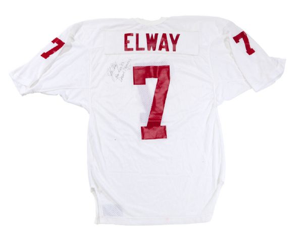 1982-83 JOHN ELWAY AUTOGRAPHED STANFORD TEAM ISSUED JERSEY WITH RELATED SIGNED PHOTOGRAPH AND PHOTO OF ELWAY SIGNING JERSEY