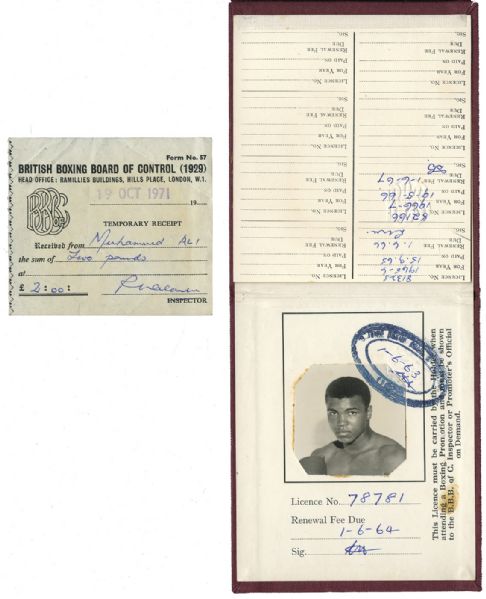 MUHAMMAD ALIS 1965-66 BRITISH BOXING BOARD OF CONTROL BOXERS LICENSE