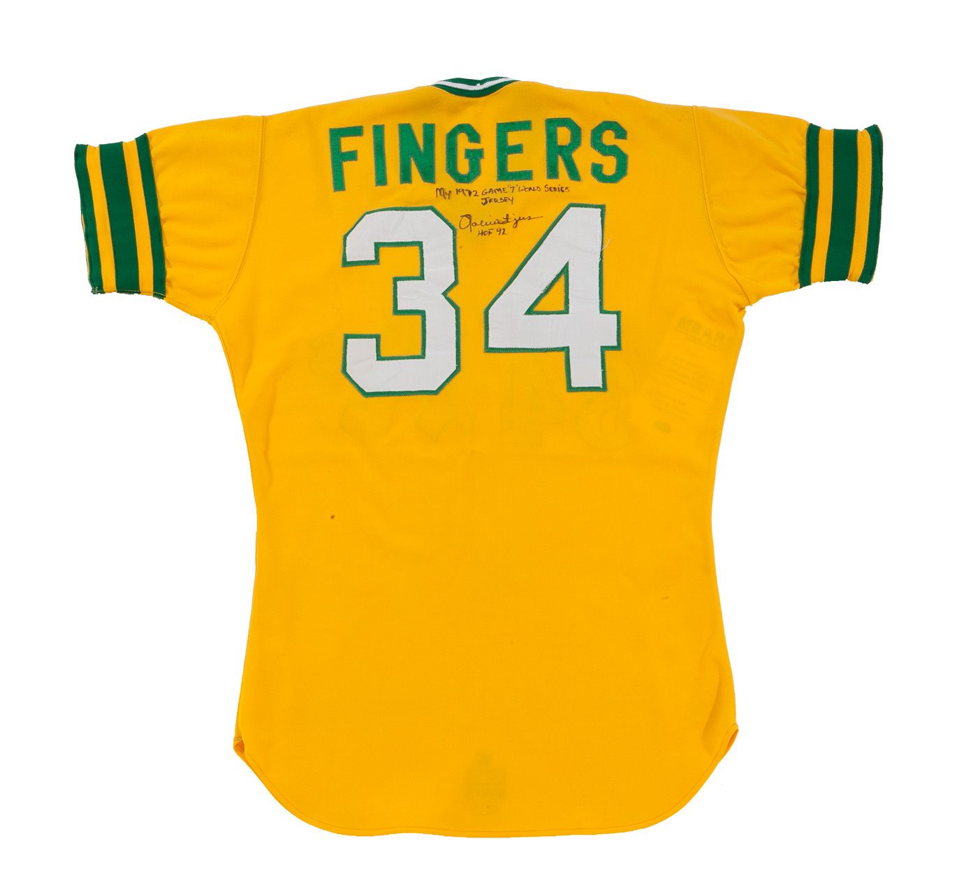 Lot Detail - 1972 ROLLIE FINGERS INSCRIBED OAKLAND A'S GAME WORN WORLD  SERIES JERSEY OBTAINED BY A'S BROADCASTER MONTE MOORE DIRECTLY FROM ROLLIE  AFTER GAME 7 (MOORE LOA)