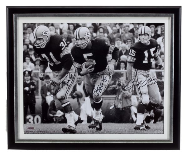 PAUL HORNUNG’S PERSONAL JIM TAYLOR, PAUL HORNUNG AND BART STARR AUTOGRAPHED 16” BY 20” PHOTO (HORNUNG LOA)