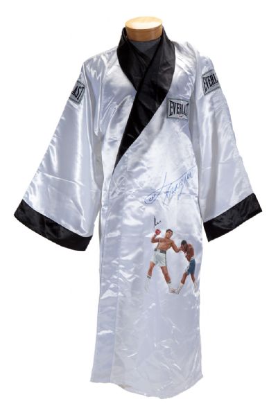 MUHAMMAD ALI AND JOE FRAZIER AUTOGRAPHED HAND PAINTED EVERLAST BOXING ROBE