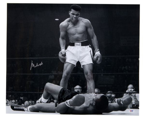 MUHAMMAD ALI AUTOGRAPHED LARGE 20" BY 24" PHOTOGRAPH (OVER LISTON)
