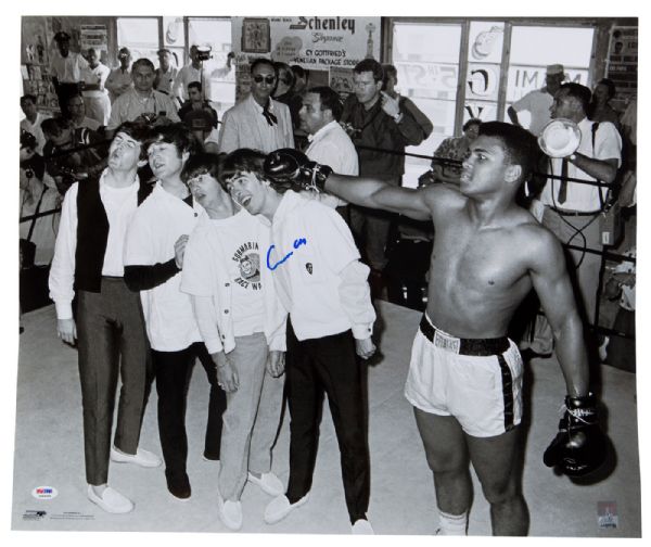 MUHAMMAD ALI "CASSIUS CLAY" AUTOGRAPHED LARGE 20" BY 24" PHOTO (WITH THE BEATLES)