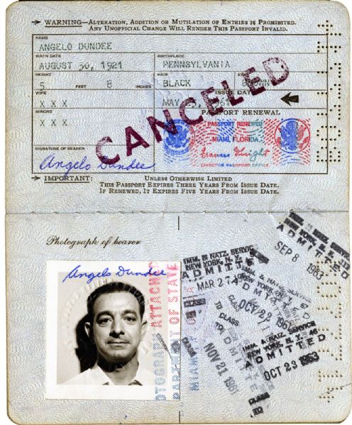 ANGELO DUNDEES 1961 MULTI-SIGNED U.S. PASSPORT