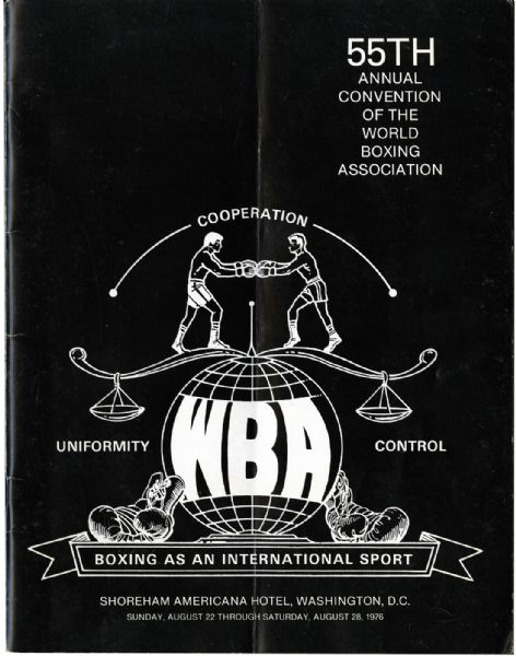 ANGELO DUNDEES 1976 WBA CONVENTION PROGRAM AUTOGRAPHED BY JOE LOUIS, MUHAMMAD ALI, JACK DEMPSEY, JOE FRAZIER, FLOYD PATTERSON AND JOE WALCOTT