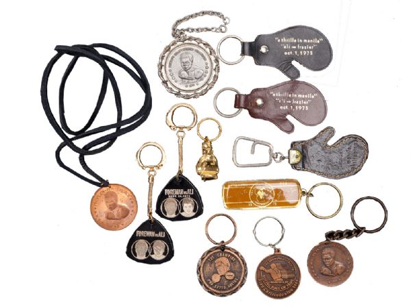 ANGELO DUNDEES COLLECTION OF (12) BOXING KEY CHAINS AND MEDALLIONS