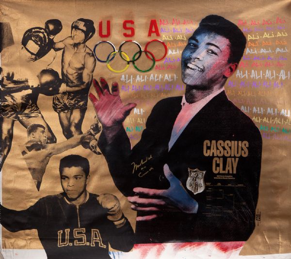 MUHAMMAD ALI AKA CASSIUS CLAY SIGNED SERIGRAPH OLYMPIC GOLD BY ARTIST STEVEN KAUFMAN