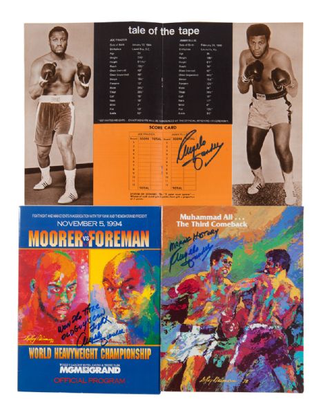ANGELO DUNDEES AUTOGRAPHED GROUP OF (3) PERSONAL HEAVYWEIGHT CHAMPIONSHIP FIGHT PROGRAMS