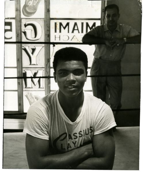 FLIP SCHULKE 1961 ORIGINAL SILVER GELATIN PHOTOGRAPH OF MUHAMMAD ALI AND ANGELO DUNDEE AT MIAMIS 5TH STREET GYM