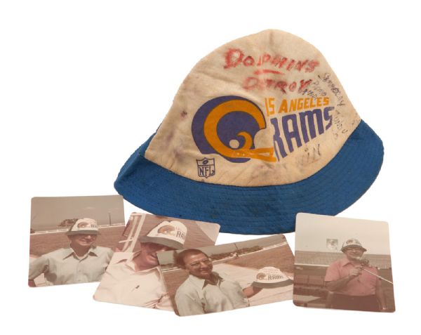 ANGELO DUNDEES LOS ANGELES RAMS SUN HAT WITH (4) SNAPSHOTS OF HIM WEARING IT