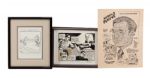 ANGELO DUNDEES LOT OF (3) ORIGINAL CARICATURE AND COMIC ART DISPLAY PIECES