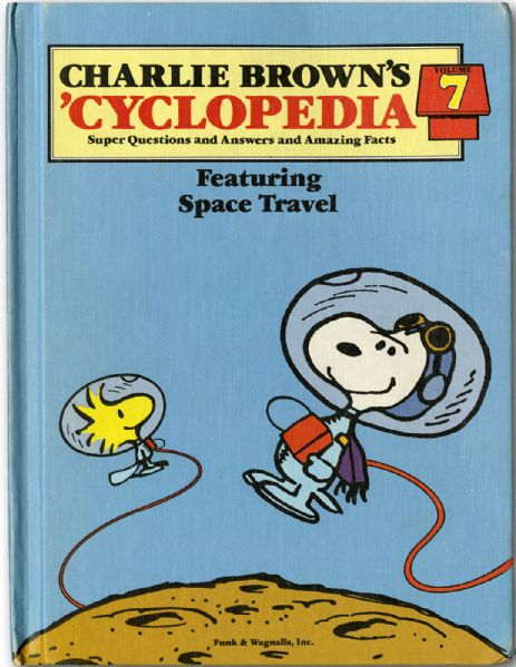  THE CREW OF APOLLO 11 -NEIL ARMSTRONG, BUZZ ALDRIN (X 2) AND MICHAEL COLLINS SIGNED CHARLIE BROWNS CYCLOPEDIA FEATURING SPACE TRAVEL