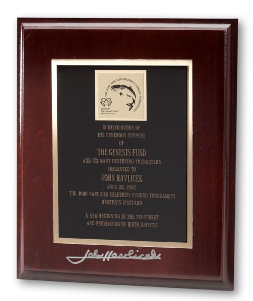 JOHN HAVLICEKS SIGNED 1982 CELEBRITY FISHING TOURNAMENT AWARD (HAVLICEK LOA)