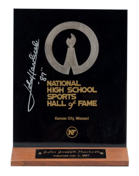 JOHN HAVLICEKS 1987 NATIONAL HIGH SCHOOL SPORTS HALL OF FAME INDUCTION PLAQUE (HAVLICEK LOA)