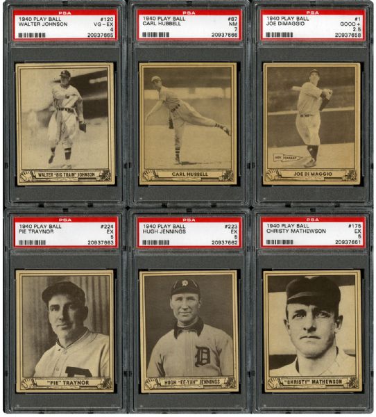  1940 PLAY BALL BASEBALL PSA GRADED LOT OF 6 HALL OF FAMERS INC. DIMAGGIO, MATHEWSON, AND JOHNSON