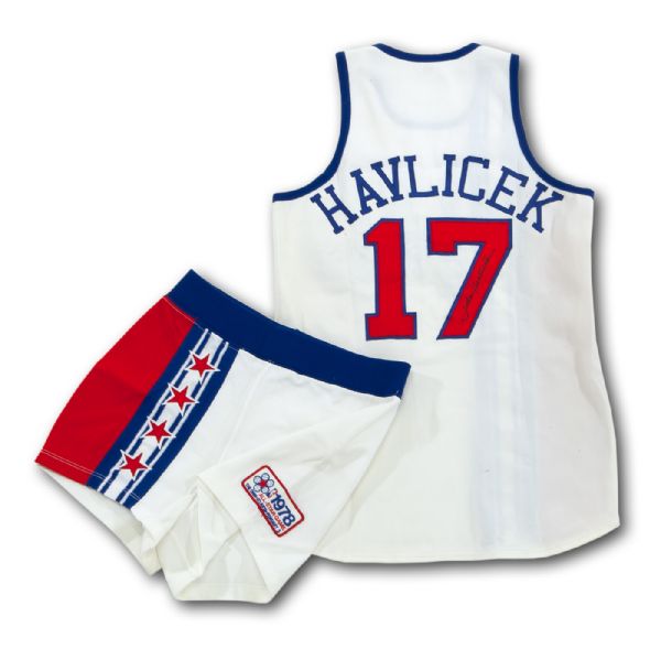 JOHN HAVLICEK’S 1978 SIGNED NBA ALL-STAR GAME WORN JERSEY AND SHORTS (HAVLICEK LOA) 