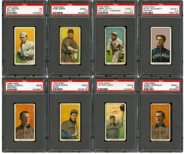  1909-11 T206 BROWN HINDU BACK PSA GRADED LOT OF 8 - ALL BUT 1 GD PSA 2
