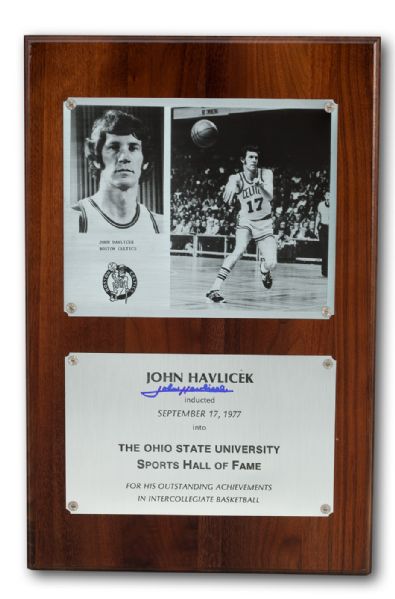 JOHN HAVLICEK’S 1977 SIGNED OHIO STATE UNIVERSITY SPORTS HALL OF FAME INDUCTION AWARD (HAVLICEK LOA) 