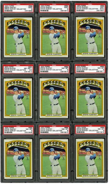  STEVE GARVEYS PERSONAL COLLECTION OF 9 NM-MT PSA 8 OR BETTER OF HIS 1972 TOPPS #686 CARD