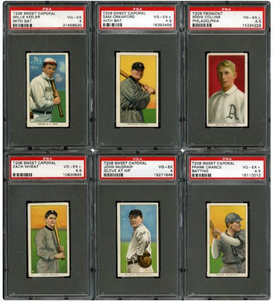  1909-11 T206 VG-EX PSA 4 OR BETTER HALL OF FAME LOT OF 6 DIFFERENT INC KEELER, MCGRAW, AND CHANCE