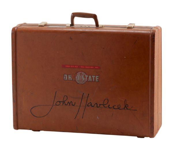 JOHN HAVLICEK’S SIGNED OHIO STATE TRAVELING SUITCASE (HAVLICEK LOA)
