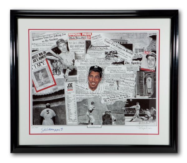  JOE DIMAGGIO SIGNED AND FRAMED LIMITED EDITION (358/1000) 26" X 32" PRINT SIGNED BY ARTIST ROBERT SIMON