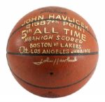 JOHN HAVLICEK’S 1975 SIGNED OFFICIAL WILSON NBA BASKETBALL USED TO SCORE 21,587TH POINT AND BECOME 5TH LEADING SCORER IN NBA HISTORY (HAVLICEK LOA) 