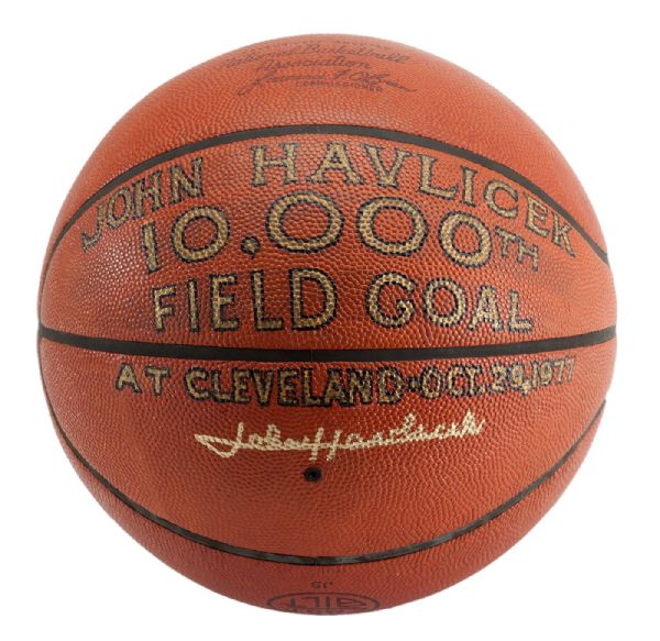 JOHN HAVLICEK’S 1977 SIGNED OFFICIAL WILSON NBA GAME BASKETBALL USED TO MAKE 10,000TH FIELD GOAL (THEN 2ND PLAYER IN NBA HISTORY) (HAVLICEK LOA) 