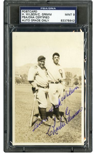  HACK WILSON AND CHARLIE GRIMM 1931 CHICAGO CUB AUTOGRAPHED REAL PHOTO POSTCARD MINT PSA/DNA 9