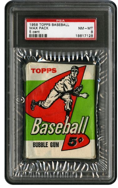  1958 TOPPS BASEBALL UNOPENED 5 CENT WAX PACK (6TH SERIES) NM-MT PSA 8