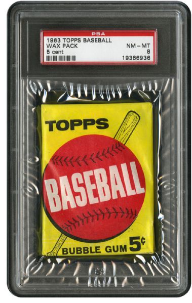  1963 TOPPS BASEBALL UNOPENED 5 CENT WAX PACK (2ND SERIES) NM-MT PSA 8