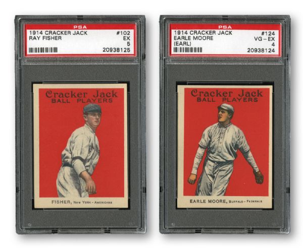 1914 CRACKER JACK PSA GRADED LOT OF 2 - #102 RAY FISHER & #124 EARLE MOORE
