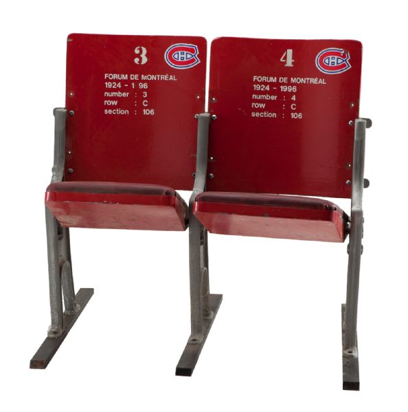 BRET SABERHAGENS PAIR OF STADIUM CHAIRS FROM OLD MONTREAL FORUM 